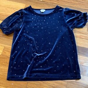 Crewcuts Navy Velvet Star Puff-Sleeve Tee
